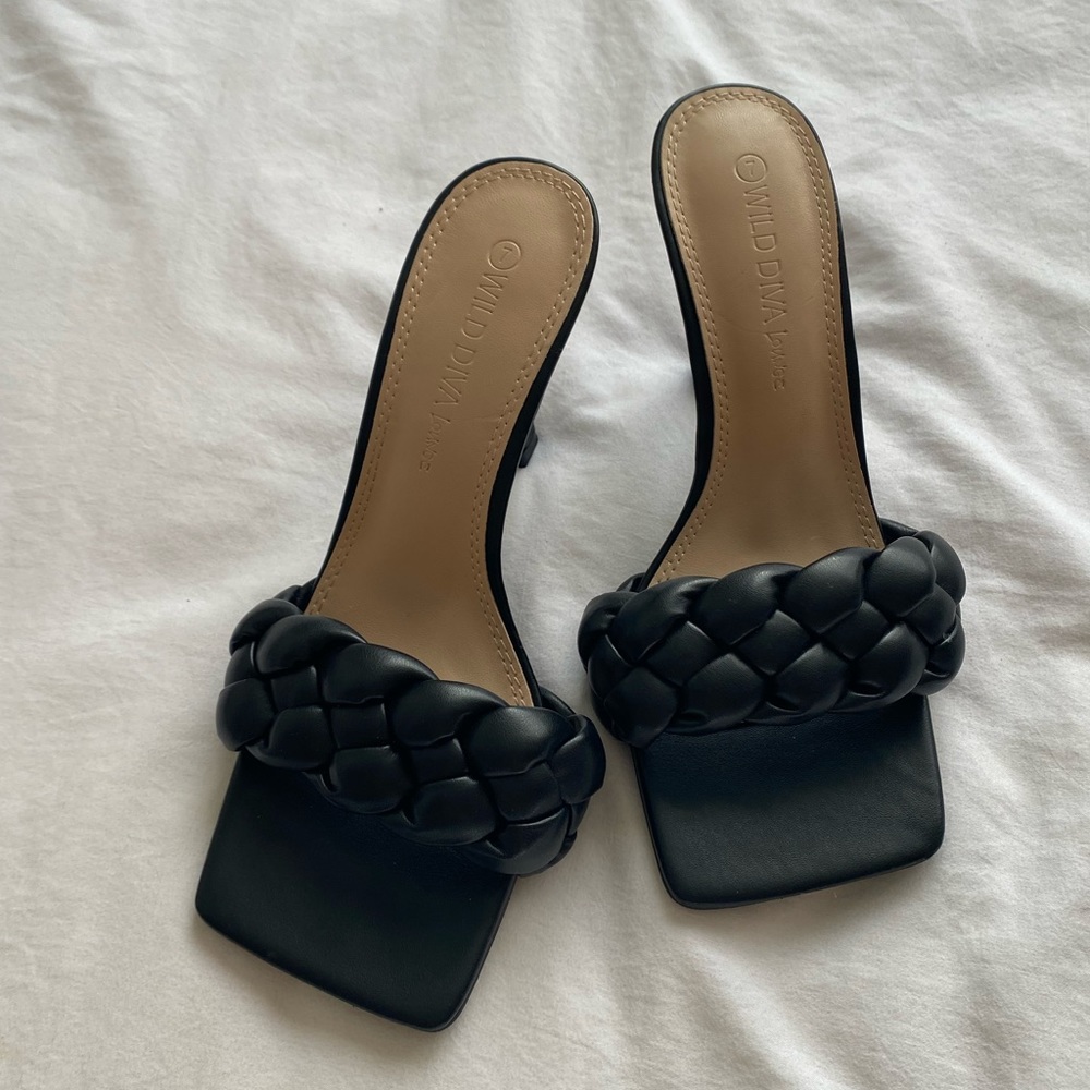 Black braided heels